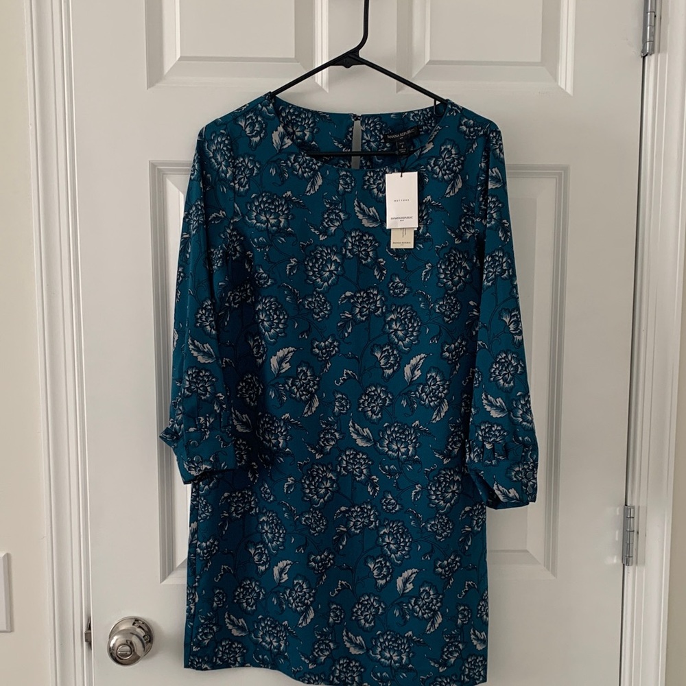 Banana Republic Teal Floral Long Sleeve Dress 4P